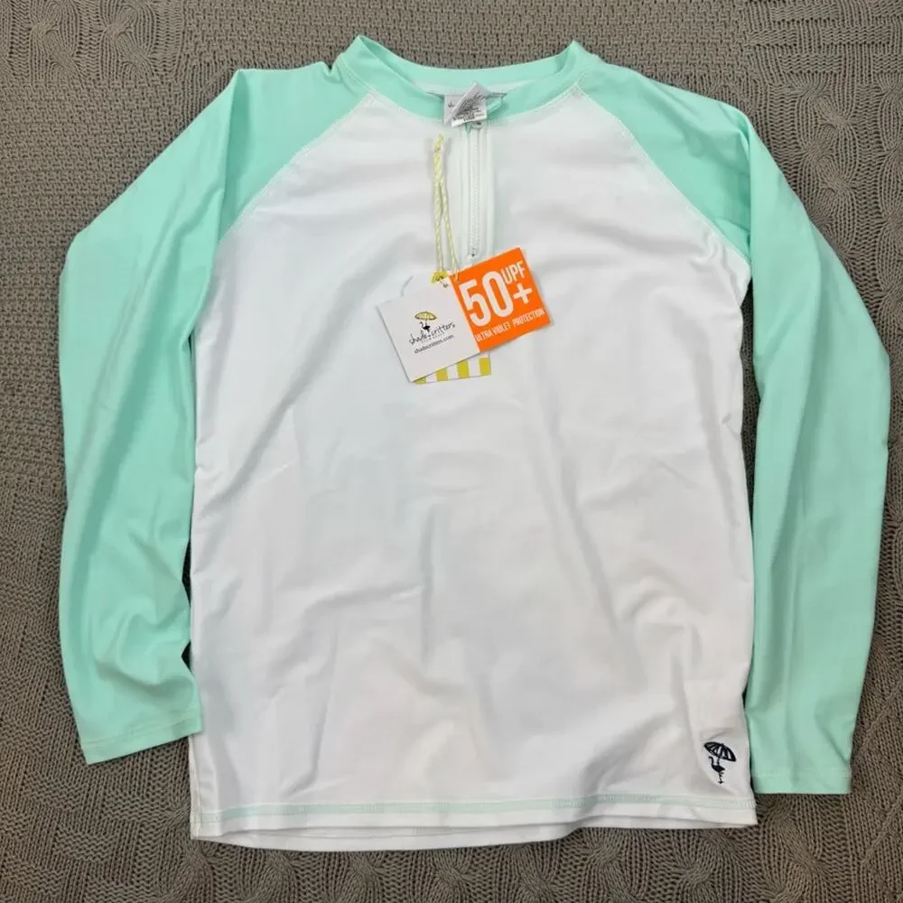 Shade Critters Kids Swim Rashguard - White and Mint ~ 10